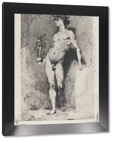 Victory: a naked youth standing facing left holding a statue of winged Victory in his righ... 1869. Creator: Mariano Jose Maria Bernardo Fortuny y Carbo