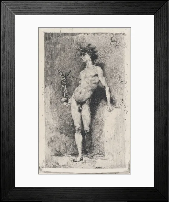 Framed Print : Victory: a naked youth standing facing left holding a statue of winged Victory in his righ... 1869. Creator: Mariano Jose Maria Bernardo Fortuny y Carbo Framed Print : Victory: a naked youth standing facing left holding a statue of winged Victory in his righ... 1869. Creator: Mariano Jose Maria Bernardo Fortuny y Carbo