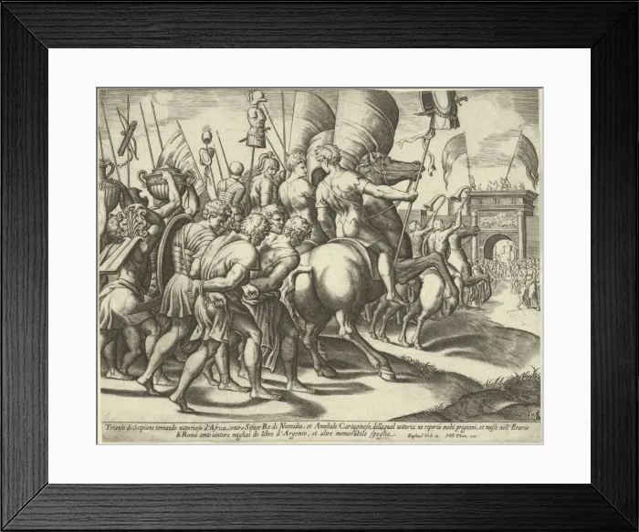 Framed Print : The Triumph of Scipio who rides on a horse followed by captured slaves, 1530-60. Creator: Master of the Die Framed Print : The Triumph of Scipio who rides on a horse followed by captured slaves, 1530-60. Creator: Master of the Die