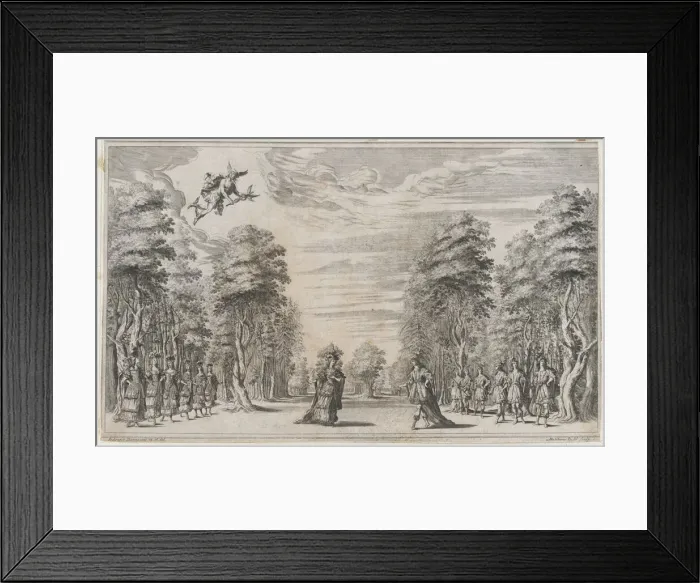 Framed Print : A man and a woman conversing at center, surrounded by a row of young men to the right and... 1668. Creator: Mathaus Küsel Framed Print : A man and a woman conversing at center, surrounded by a row of young men to the right and... 1668. Creator: Mathaus Küsel