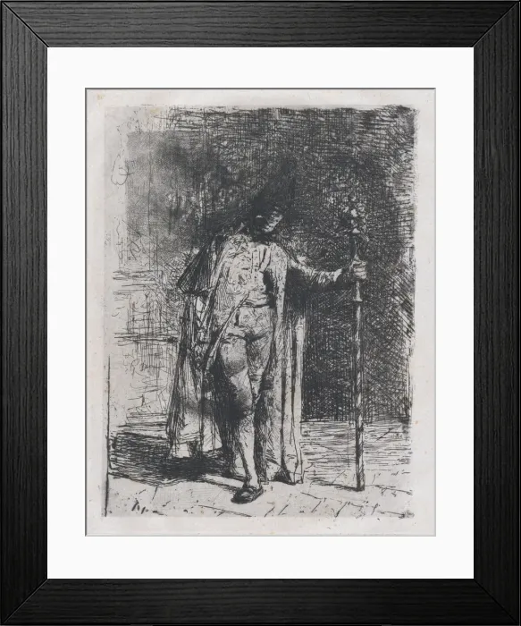Framed Print : Master of ceremonies, a man standing facing the viewer holding a staff in his left han... ca. 1865. Creator: Mariano Jose Maria Bernardo Fortuny y Carbo Framed Print : Master of ceremonies, a man standing facing the viewer holding a staff in his left han... ca. 1865. Creator: Mariano Jose Maria Bernardo Fortuny y Carbo