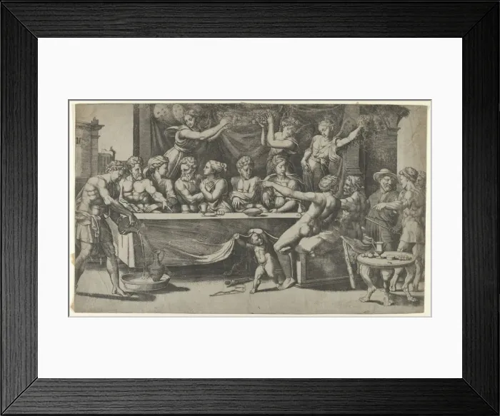 Framed Print : The Olympian gods at the marriage feast of Cupid and Psyche, after Raphael, 1530-35. Creator: Master of the Die Framed Print : The Olympian gods at the marriage feast of Cupid and Psyche, after Raphael, 1530-35. Creator: Master of the Die