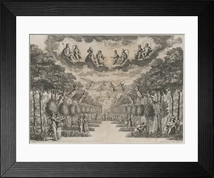 Framed Print : The Elysian Fields; set design from La Monarchia Latina Trionfante, 1678. Creator: Mathaus Küsel Framed Print : The Elysian Fields; set design from La Monarchia Latina Trionfante, 1678. Creator: Mathaus Küsel
