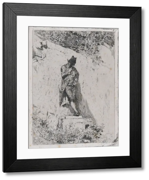 Framed Print : Meditation: a man standing on a step by a wall, ca. 1865. ca. 1865. Creator: Mariano Jose Maria Bernardo Fortuny y Carbo
