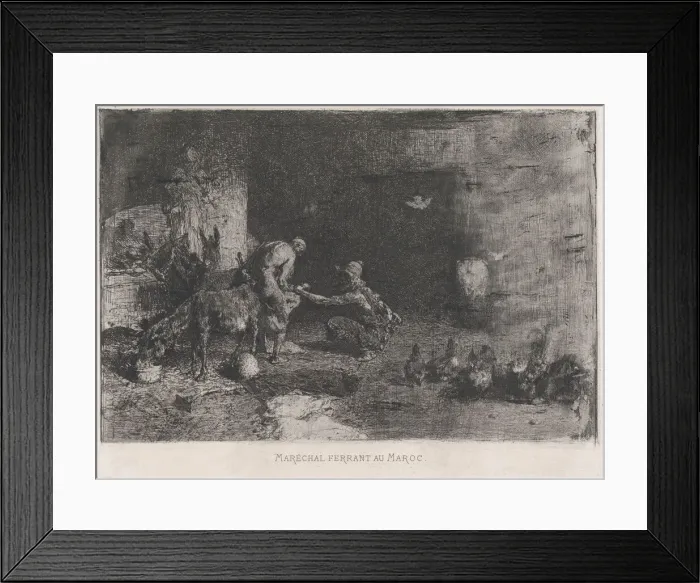 Framed Print : A Morrocan farrier at left accompanied by another figure attending to the hoof of a... ca. 1860-70. Creator: Mariano Jose Maria Bernardo Fortuny y Carbo Framed Print : A Morrocan farrier at left accompanied by another figure attending to the hoof of a... ca. 1860-70. Creator: Mariano Jose Maria Bernardo Fortuny y Carbo