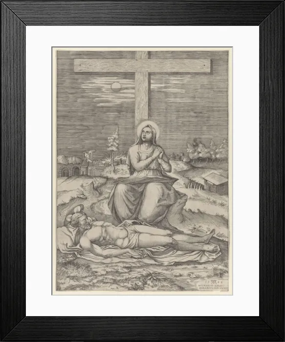 Framed Print : The Lamentation of the Virgin Beneath the Cross, 1566. Creator: Mario Cartaro Framed Print : The Lamentation of the Virgin Beneath the Cross, 1566. Creator: Mario Cartaro