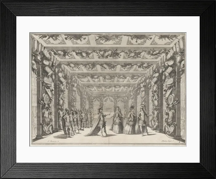 Framed Print : The Arsenal; two soldiers conversing with two women on the right as a group of soldiers lo... 1674. Creator: Mathaus Küsel Framed Print : The Arsenal; two soldiers conversing with two women on the right as a group of soldiers lo... 1674. Creator: Mathaus Küsel