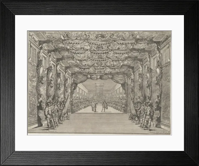 Framed Print : The Roman curia with guards in the anteroom; set design from Il Fuoco Eterno, 1674. Creator: Mathaus Küsel Framed Print : The Roman curia with guards in the anteroom; set design from Il Fuoco Eterno, 1674. Creator: Mathaus Küsel