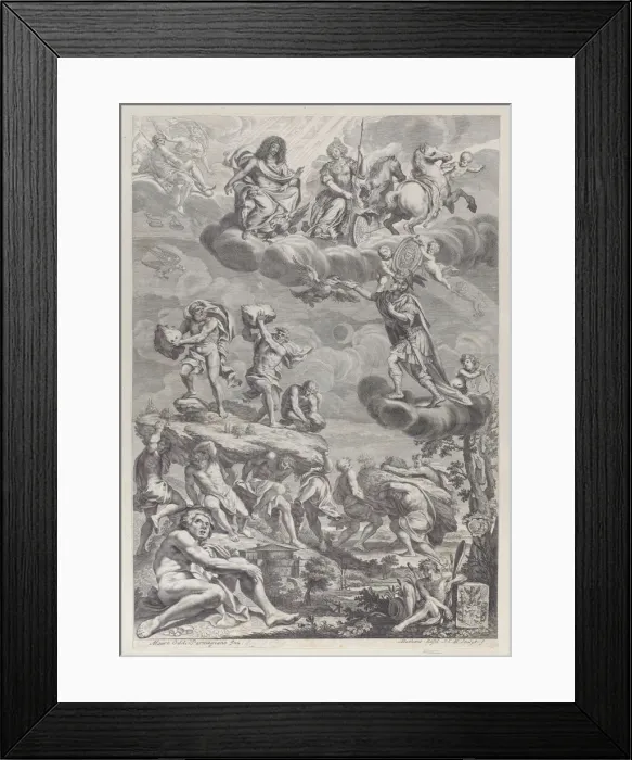 Framed Print : Leopold I of Austria as Jupiter with his wife enthroned in the clouds, looking down... ca. 1659-82. Creator: Mathaus Küsel