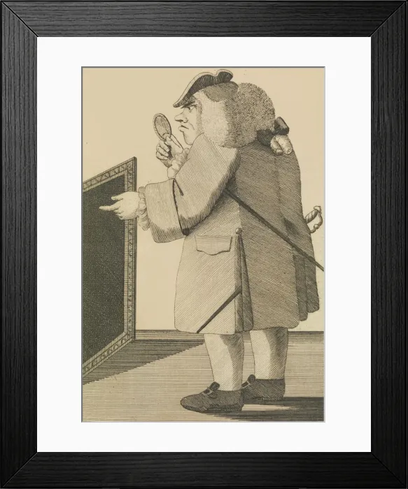 Framed Print : A Connoisseur Admiring a Dark Night Piece, November 12, 1771. Creator: Matthew Darly Framed Print : A Connoisseur Admiring a Dark Night Piece, November 12, 1771. Creator: Matthew Darly