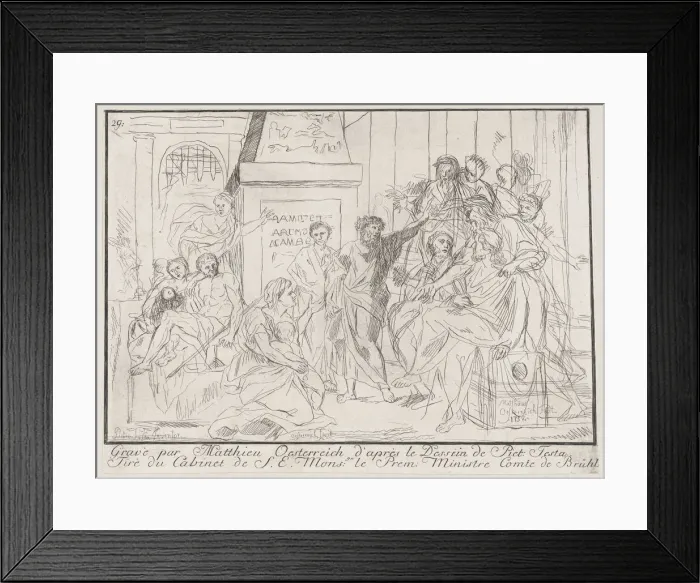 Framed Print : Classical scene of figures gathered around an orator at right (possibly related to healing... 1752. Creator: Matthias Oesterreich) Framed Print : Classical scene of figures gathered around an orator at right (possibly related to healing... 1752. Creator: Matthias Oesterreich)