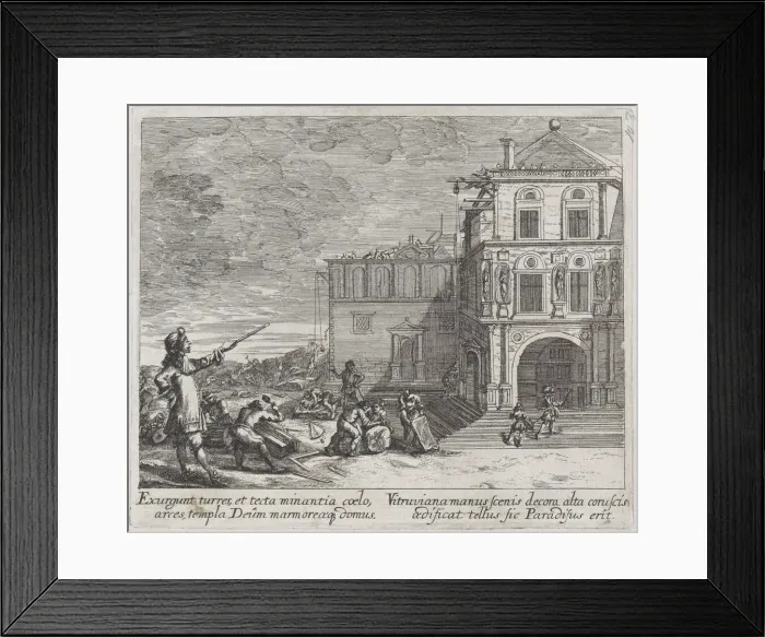 Framed Print : Scene showing the construction of a building, ca. 1670. Creator: Melchior Küsel Framed Print : Scene showing the construction of a building, ca. 1670. Creator: Melchior Küsel