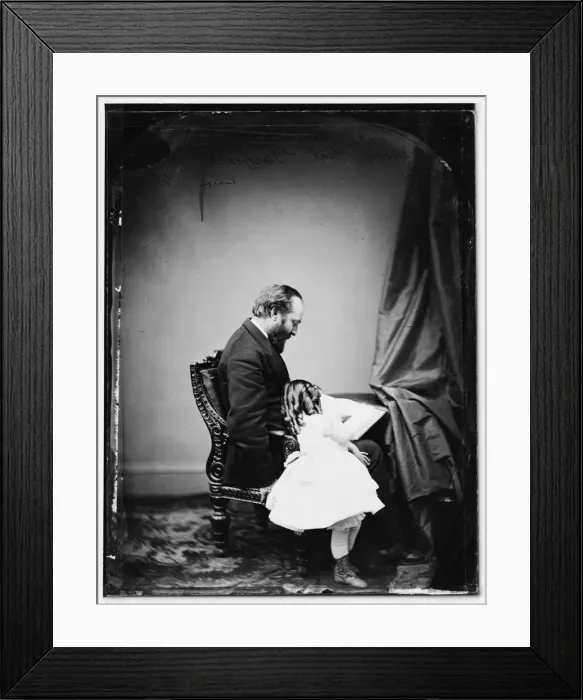Framed Print : President James A. Garfield & daughter, between 1860 and 1875. Creator: Unknown Framed Print : President James A. Garfield & daughter, between 1860 and 1875. Creator: Unknown