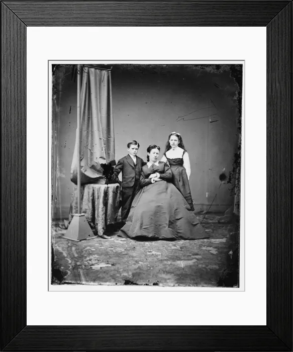 Framed Print : Mrs. U. S. Grant with daughter and son, between 1860 and 1875. Creator: Unknown Framed Print : Mrs. U. S. Grant with daughter and son, between 1860 and 1875. Creator: Unknown