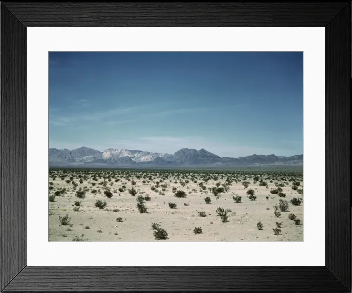 Framed Print : Mojave Desert country, crossed by the Santa Fe R. R. Cadiz, Calif. 1943. Creator: Jack Delano Framed Print : Mojave Desert country, crossed by the Santa Fe R. R. Cadiz, Calif. 1943. Creator: Jack Delano