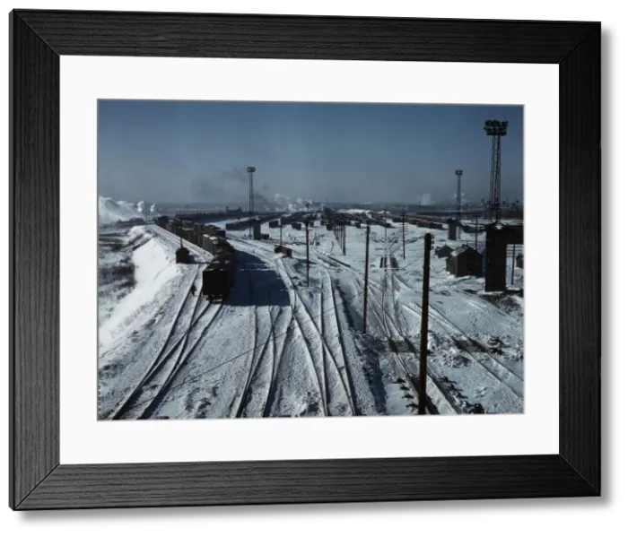 Framed Print : Belt Railway, looking toward the west yard of clearing yard, from bridge of hump, Chicago, Ill, 1943 Creator: Jack Delano Framed Print : Belt Railway, looking toward the west yard of clearing yard, from bridge of hump, Chicago, Ill, 1943 Creator: Jack Delano