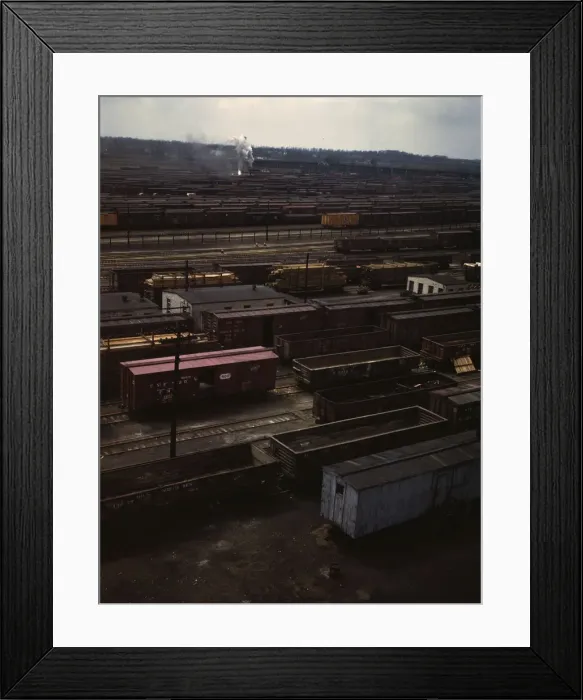 Framed Print : Freight cars in the Chicago and North Western Railroad classification yard(?), Chicago, Ill. 1943. Creator: Jack Delano Framed Print : Freight cars in the Chicago and North Western Railroad classification yard(?), Chicago, Ill. 1943. Creator: Jack Delano