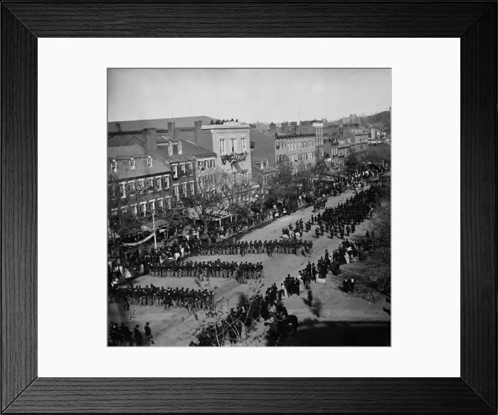 Framed Print : Lincolns funeral on Pennsylvania Ave. 1865 April 19. Creator: Unknown Framed Print : Lincolns funeral on Pennsylvania Ave. 1865 April 19. Creator: Unknown
