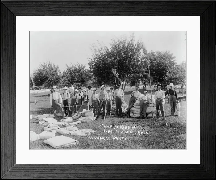 Framed Print : Camp McKibbin, Marshall Hall, (Advanced Party), [Maryland?], 1893. Creator: Unknown