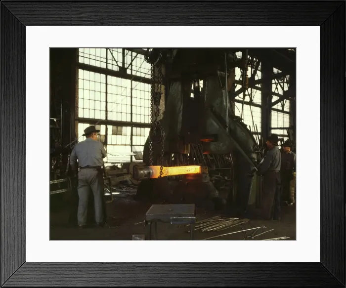 Framed Print : Hammering out a draw bar on the steam drop... Santa Fe R.R. shops, Albuquerque, New Mexico, 1943. Creator: Jack Delano Framed Print : Hammering out a draw bar on the steam drop... Santa Fe R.R. shops, Albuquerque, New Mexico, 1943. Creator: Jack Delano