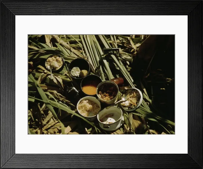 Framed Print : Lunch of a sugar worker on a plantation, vicinity of Puerto Rico?, 1942. Creator: Jack Delano