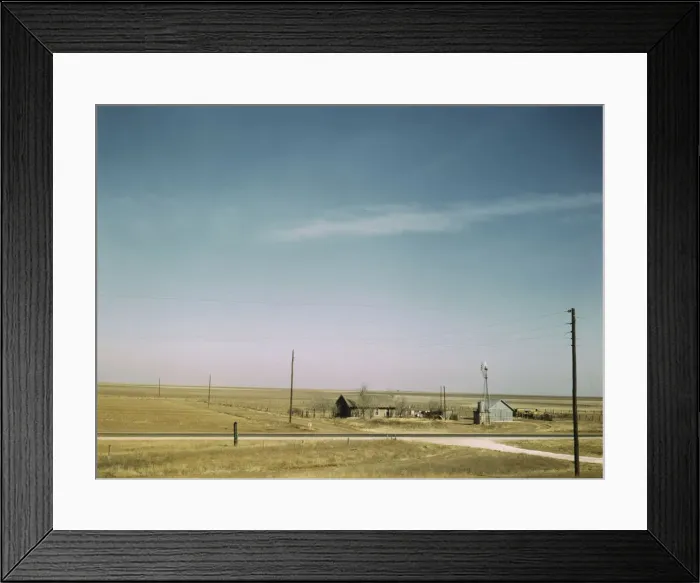 Framed Print : Farm land in Texas panhandle near Amarillo, Texas. Santa Fe R. R. trip, 1943. Creator: Jack Delano Framed Print : Farm land in Texas panhandle near Amarillo, Texas. Santa Fe R. R. trip, 1943. Creator: Jack Delano