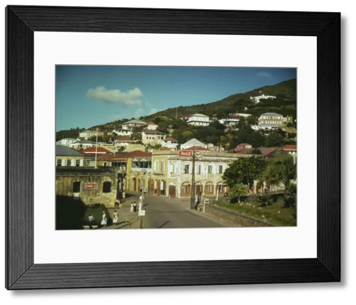 Framed Print : View down the main street from the Grand Hotel, Charlotte Amalie, St. Thomas, Virgin Islands, 1941. Creator: Jack Delano Framed Print : View down the main street from the Grand Hotel, Charlotte Amalie, St. Thomas, Virgin Islands, 1941. Creator: Jack Delano