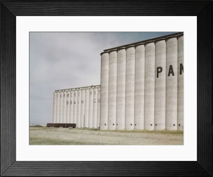 Framed Print : Grain elevators near Amarillo, Texas; Santa Fe trip, 1943. Creator: Jack Delano Framed Print : Grain elevators near Amarillo, Texas; Santa Fe trip, 1943. Creator: Jack Delano