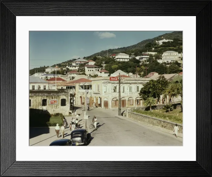 Framed Print : View down the main street from the Grand Hotel, Charlotte Amalie, St. Thomas Island, V. I. 1941. Creator: Jack Delano Framed Print : View down the main street from the Grand Hotel, Charlotte Amalie, St. Thomas Island, V. I. 1941. Creator: Jack Delano