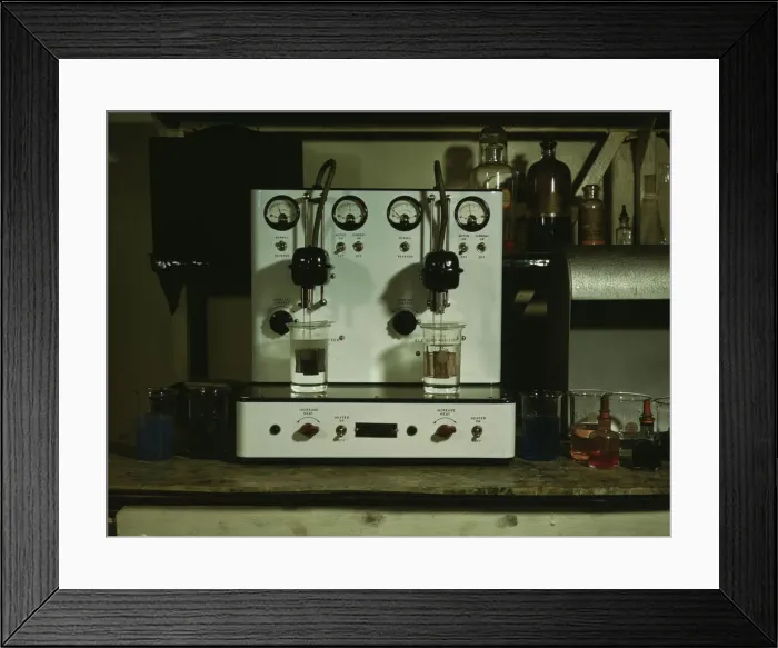 Framed Print : Apparatus used at the laboratory at the C & NW RR s, 40th Street yards... Chicago, Ill. 1942. Creator: Jack Delano Framed Print : Apparatus used at the laboratory at the C & NW RR s, 40th Street yards... Chicago, Ill. 1942. Creator: Jack Delano
