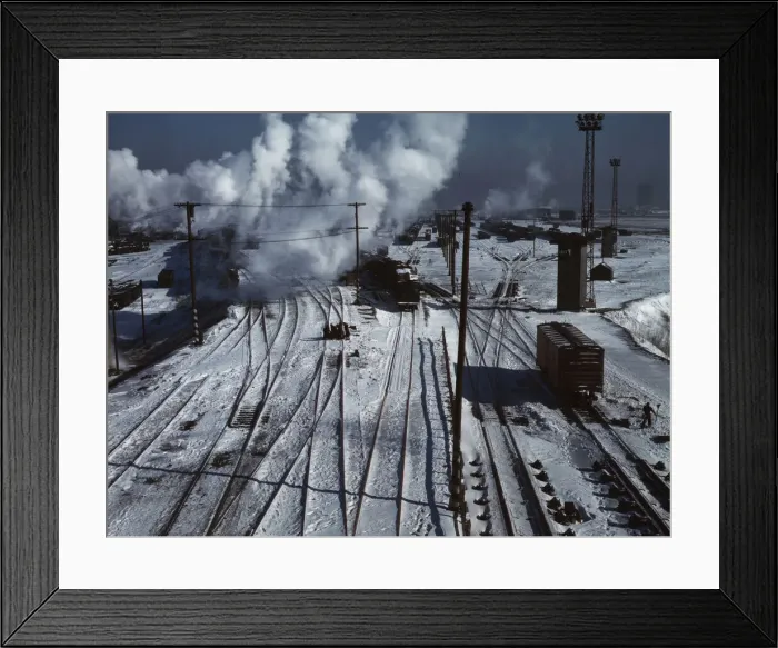 Framed Print : Belt Railway, looking toward the west yard of clearing yard, from bridge of hump, Chicago, Ill, 1943 Creator: Jack Delano Framed Print : Belt Railway, looking toward the west yard of clearing yard, from bridge of hump, Chicago, Ill, 1943 Creator: Jack Delano