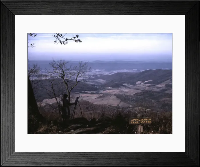 Framed Print : A woman painting a view of the Shenandoah Valley... entrance to the Appalachian Trail, Va, ca. 1940. Creator: Jack Delano Framed Print : A woman painting a view of the Shenandoah Valley... entrance to the Appalachian Trail, Va, ca. 1940. Creator: Jack Delano