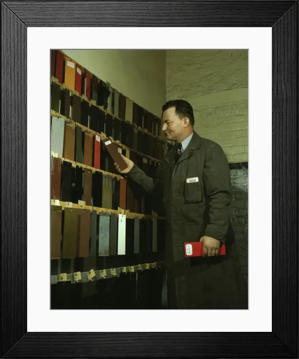 Framed Print : Laboratory worker at the research laboratory at the C & NW RRs 40th Street yard, Chicago, 1942. Creator: Jack Delano Framed Print : Laboratory worker at the research laboratory at the C & NW RRs 40th Street yard, Chicago, 1942. Creator: Jack Delano