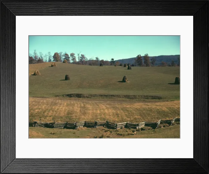 Framed Print : Field of a mountain farm along the Skyline Drive in Virginia, ca. 1940. Creator: Jack Delano Framed Print : Field of a mountain farm along the Skyline Drive in Virginia, ca. 1940. Creator: Jack Delano