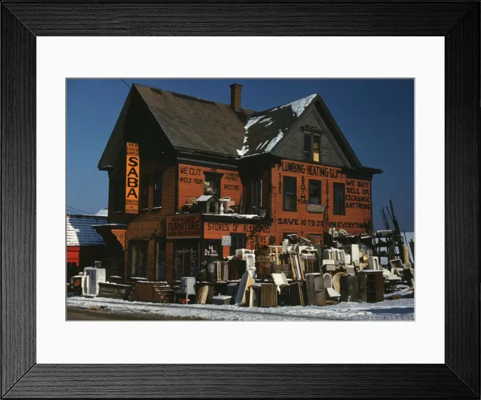 Framed Print : Brockton, Mass. Dec. 1940, second-hand plumbing store, 1940. Creator: Jack Delano Framed Print : Brockton, Mass. Dec. 1940, second-hand plumbing store, 1940. Creator: Jack Delano