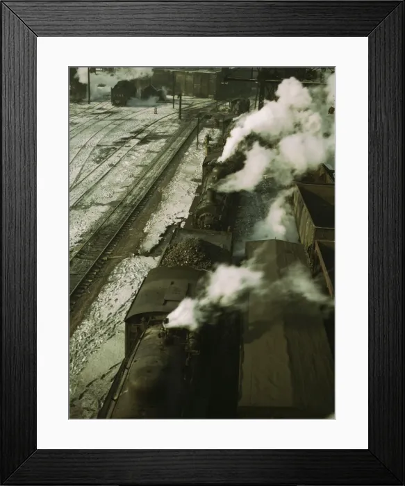 Framed Print : Locomotives lined up for coal, sand and water at the coaling station in the 40... Chicago, 1942. Creator: Jack Delano Framed Print : Locomotives lined up for coal, sand and water at the coaling station in the 40... Chicago, 1942. Creator: Jack Delano