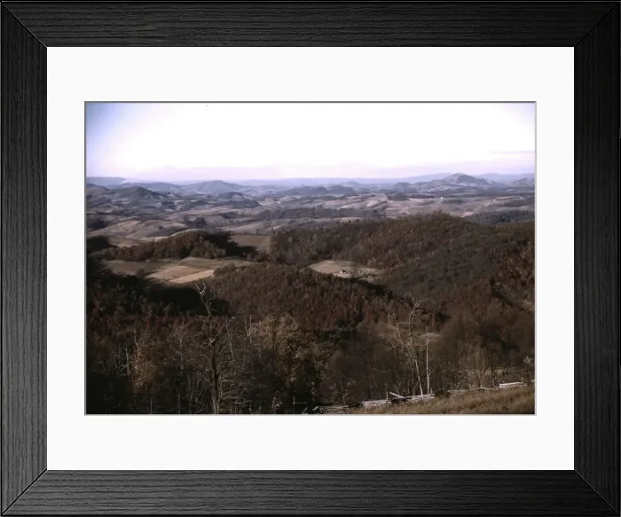 Framed Print : View of fields and wooded foothills from the Skyline Drive, Virginia, ca. 1940. Creator: Jack Delano Framed Print : View of fields and wooded foothills from the Skyline Drive, Virginia, ca. 1940. Creator: Jack Delano