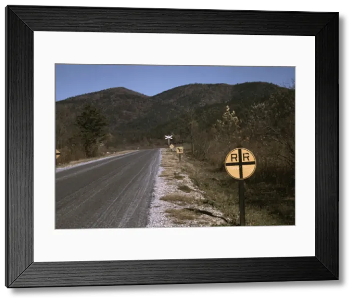 Framed Print : Railroad crossing along the Skyline Drive, Virginia, ca. 1940. Creator: Jack Delano Framed Print : Railroad crossing along the Skyline Drive, Virginia, ca. 1940. Creator: Jack Delano