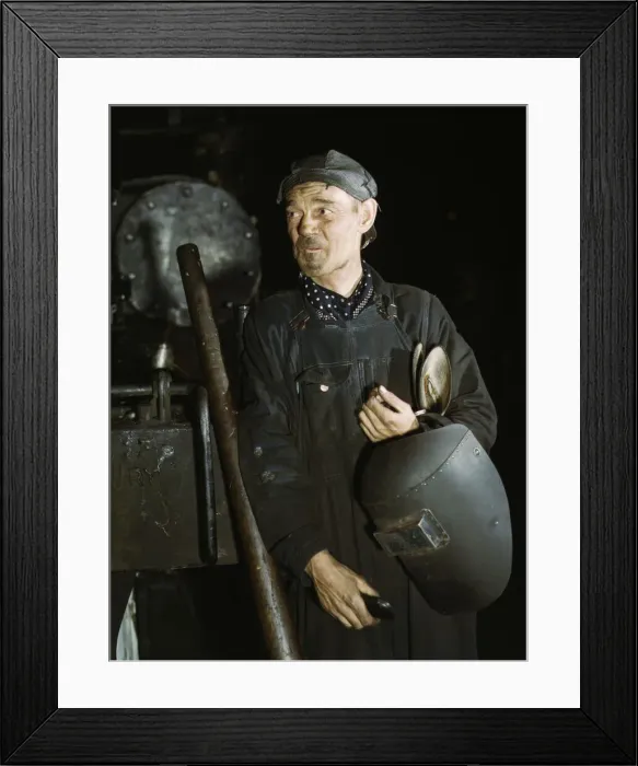 Framed Print : Welder at the C & NW RR locomotive shops, 40th Street shops, Chicago, Ill. 1942. Creator: Jack Delano Framed Print : Welder at the C & NW RR locomotive shops, 40th Street shops, Chicago, Ill. 1942. Creator: Jack Delano