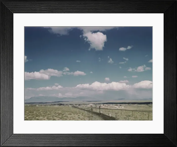 Framed Print : Santa Fe R. R. line going to Albuquerque, New Mexico, past the Isleta Indian reservation, 1943. Creator: Jack Delano Framed Print : Santa Fe R. R. line going to Albuquerque, New Mexico, past the Isleta Indian reservation, 1943. Creator: Jack Delano