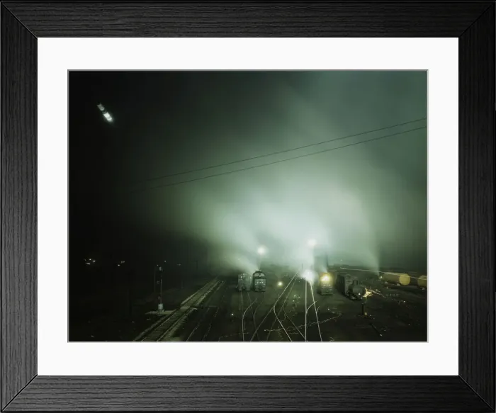 Framed Print : Night view of part of Santa Fe R. R. yard, Kansas City, Kansas, 1943. Creator: Jack Delano Framed Print : Night view of part of Santa Fe R. R. yard, Kansas City, Kansas, 1943. Creator: Jack Delano
