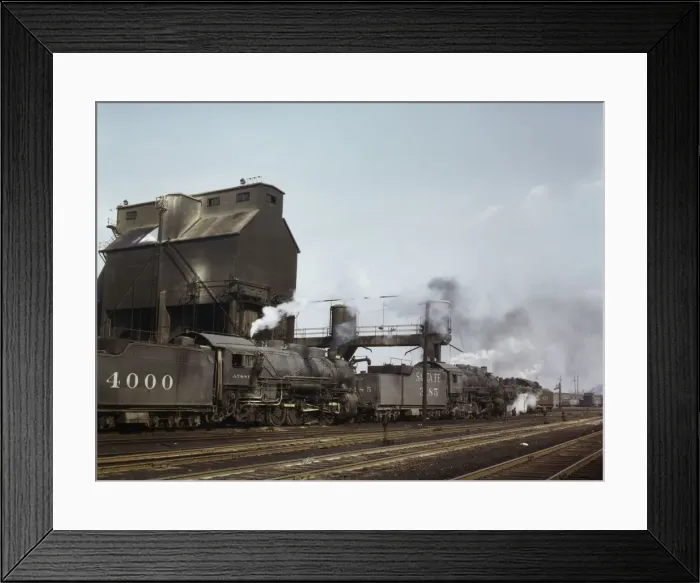 Framed Print : Servicing engines at coal and sand chutes at Argentine yard, Santa Fe R. R. Kansas City, 1943. Creator: Jack Delano Framed Print : Servicing engines at coal and sand chutes at Argentine yard, Santa Fe R. R. Kansas City, 1943. Creator: Jack Delano