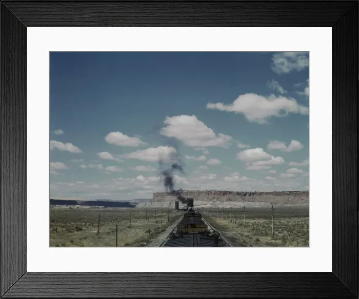 Framed Print : Santa Fe R. R. train stopping for coal and water, Laguna, New Mexico, 1943. Creator: Jack Delano Framed Print : Santa Fe R. R. train stopping for coal and water, Laguna, New Mexico, 1943. Creator: Jack Delano