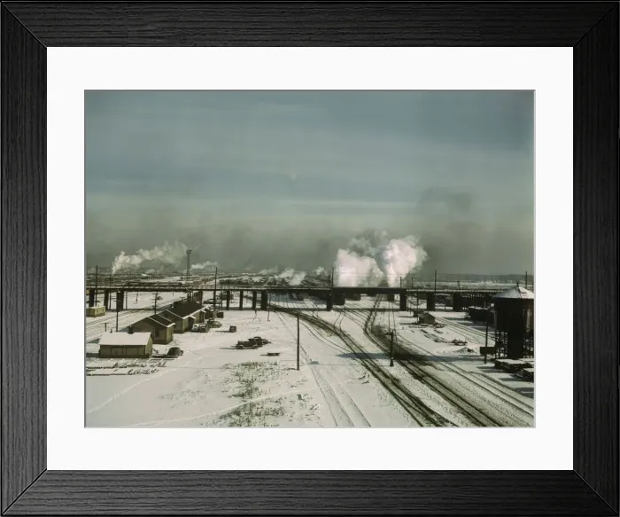 Framed Print : A general view of a classification yard at C & NW RRs Proviso yard, Chicago, Ill. 1942. Creator: Jack Delano Framed Print : A general view of a classification yard at C & NW RRs Proviso yard, Chicago, Ill. 1942. Creator: Jack Delano