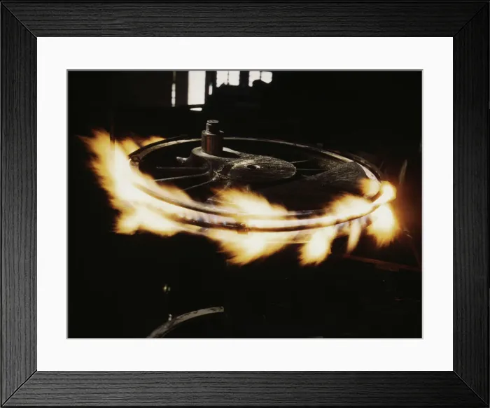 Framed Print : Retiring a locomotive driver wheel, Shopton, Iowa, 1943. Creator: Jack Delano Framed Print : Retiring a locomotive driver wheel, Shopton, Iowa, 1943. Creator: Jack Delano