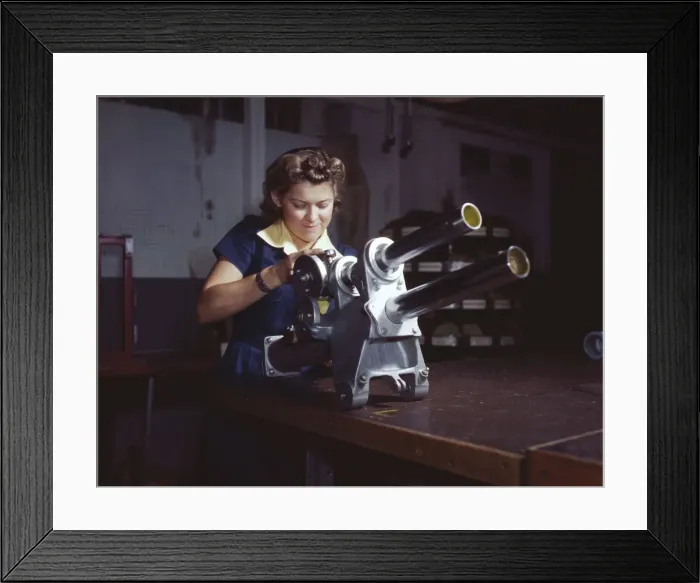 Framed Print : A young woman employee of North American Aviation, Incorporated... Inglewood, Calif. 1942. Creator: Alfred T Palmer Framed Print : A young woman employee of North American Aviation, Incorporated... Inglewood, Calif. 1942. Creator: Alfred T Palmer