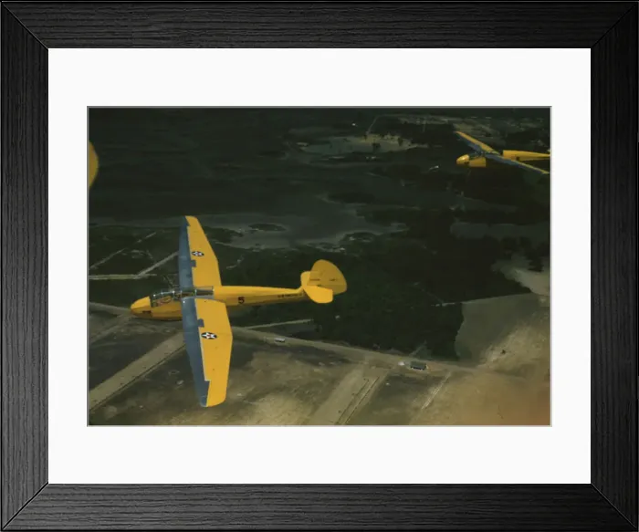 Framed Print : Marine Corps gliders in flight out of Parris Island, S. C. 1942. Creator: Alfred T Palmer Framed Print : Marine Corps gliders in flight out of Parris Island, S. C. 1942. Creator: Alfred T Palmer