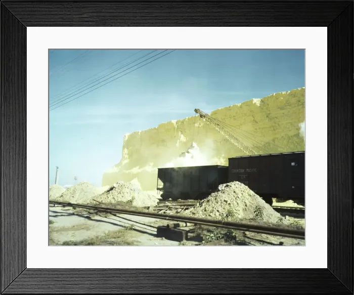 Framed Print : Loading box cars with sulphur, Freeport Sulphur Co. Hoskins Mound, Texas, 1943. Creator: John Vachon Framed Print : Loading box cars with sulphur, Freeport Sulphur Co. Hoskins Mound, Texas, 1943. Creator: John Vachon