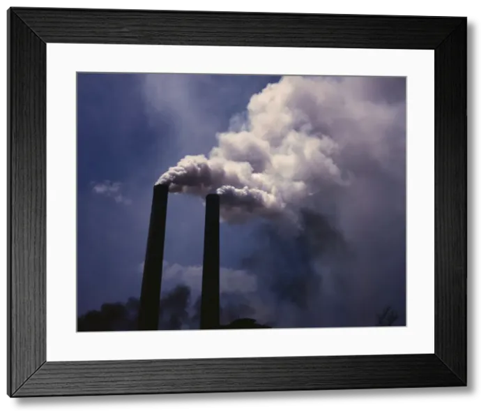 Framed Print : Smoke stacks, 1942. Creator: Alfred T Palmer Framed Print : Smoke stacks, 1942. Creator: Alfred T Palmer