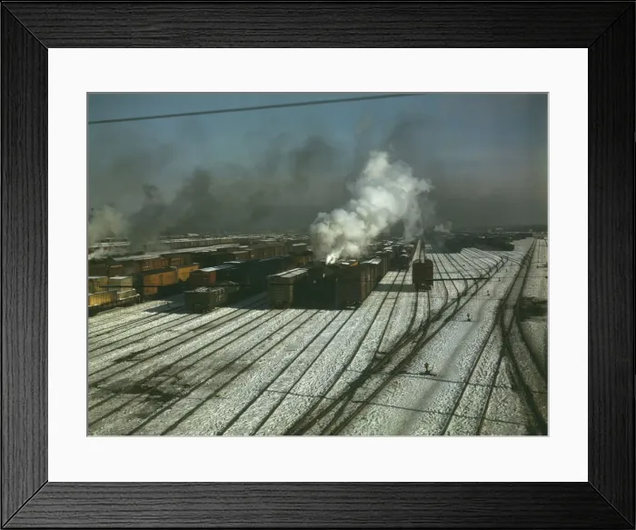 Framed Print : General view of one of the Chicago and North Western railroad classification yards, Chicago, 1942. Creator: Jack Delano